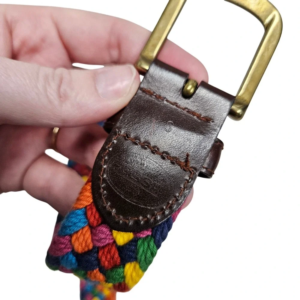 Fossil Braided Woven‎ Belt Womens S Multicolor Rainbow Leather Trim Boho Casual